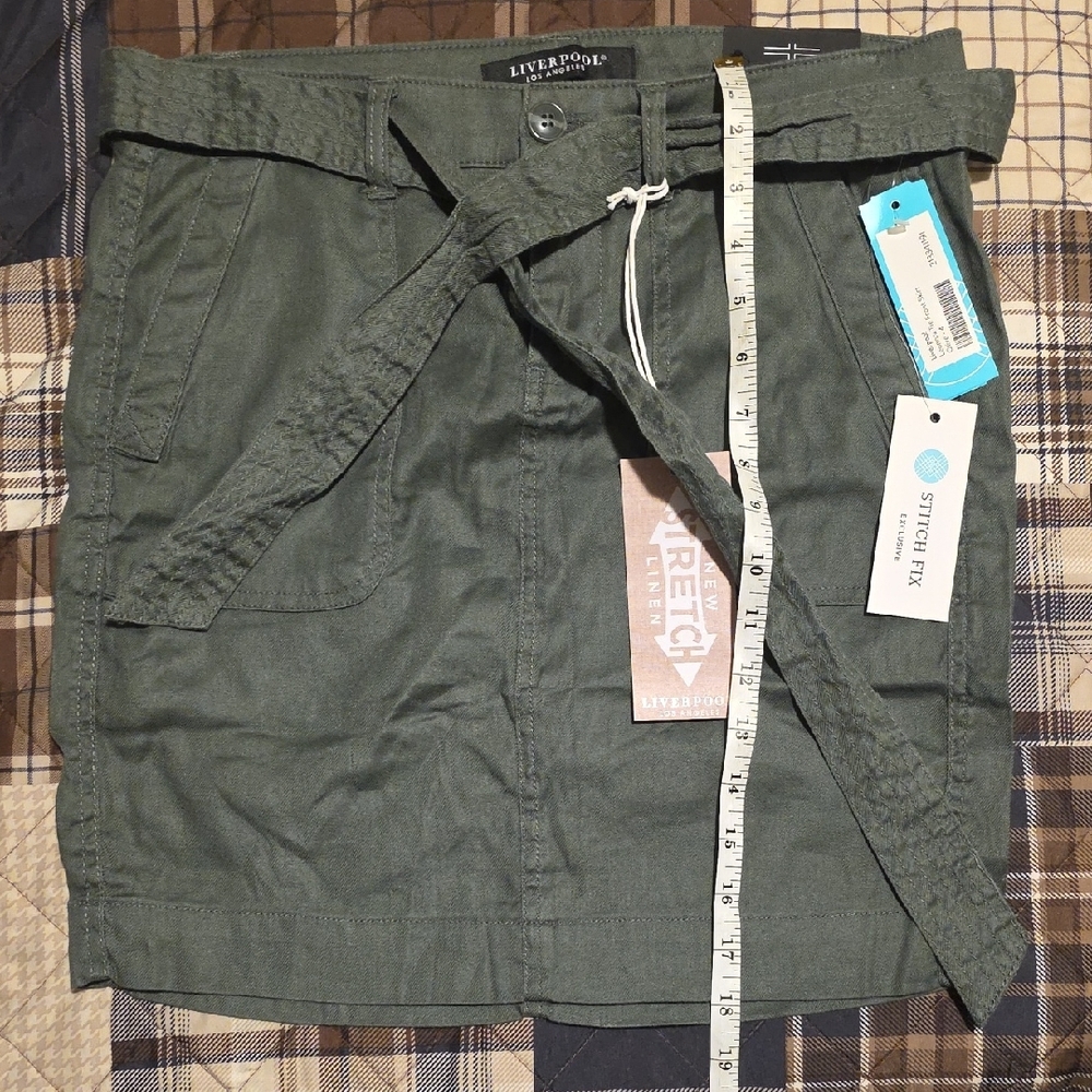 Liverpool Olive Belted Skirt - Picture 3 of 11